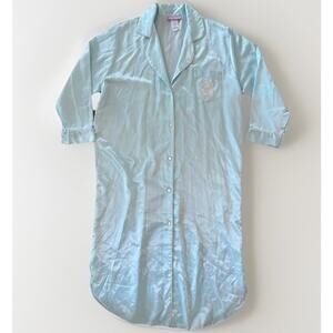 Vtg Beth Michaels Light Blue Satin Nightgown Robe Women’s Size L Monogram Crest